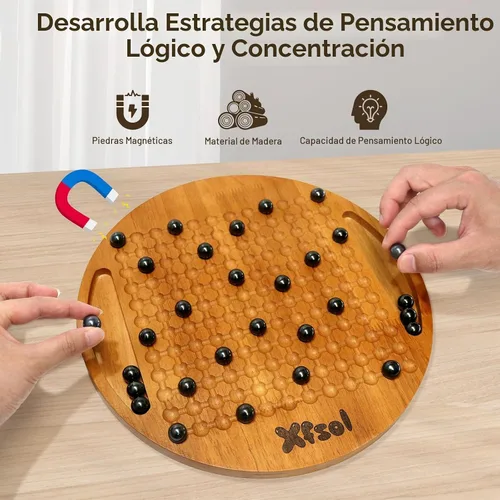 Vista 3 de Juego de ajedrez magnético, juego de mesa de madera dura de doble cara con 30 bolas magnéticas, desarrolla inteligencia, ejercicio cerebral
