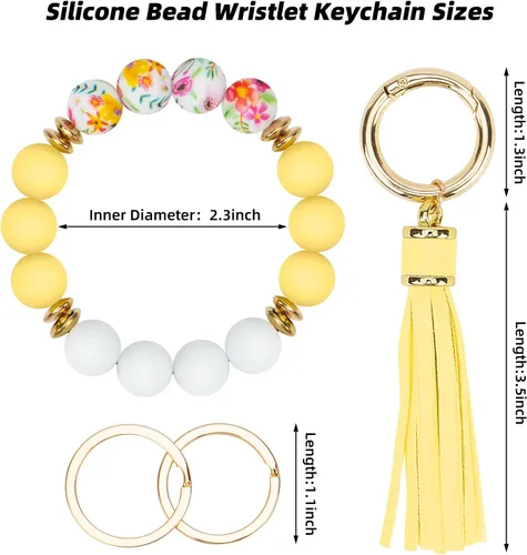 Vista 2 de Llavero de pulsera para coche, llavero con cuentas de silicona para mujer