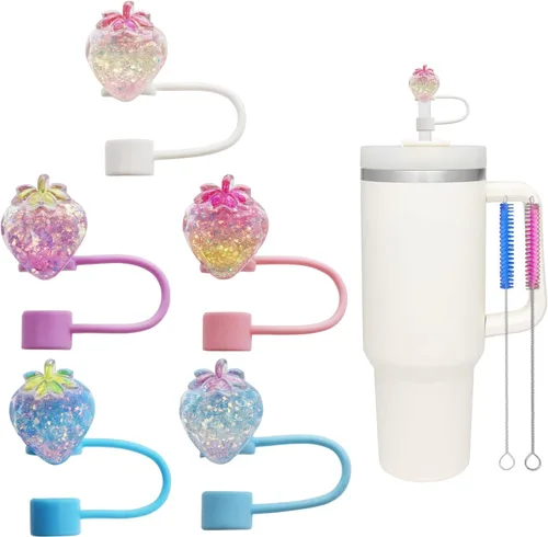 Vista 17 de 8Pcs Cute 10mm Animal Straw Covers Cap for Stanley Cup,Silicone Straw Toppers Compatible with Stanley 30&40 Oz Tumblers with Handle, Dust-Proof