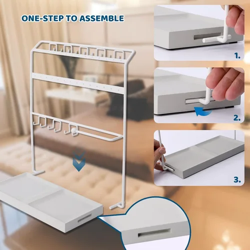 Vista 5 de LKKL Organizador de joyas con bandeja de resina, soporte para collar y organizador de aretes, soporte de joyería para aretes, collares, pulseras