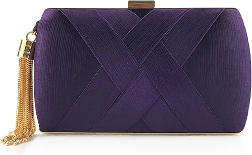 Vista 12 de Elegante bolso de mano de seda con colgante de borla para mujer, para novia, boda, graduación, fiesta de noche