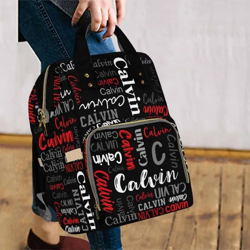 Vista 5 de Artsadd Bolsos para pañales personalizados con nombre, mochila monograma, regalos para baby shower, pattern 01, Tamaño único, Mochilas Daypack