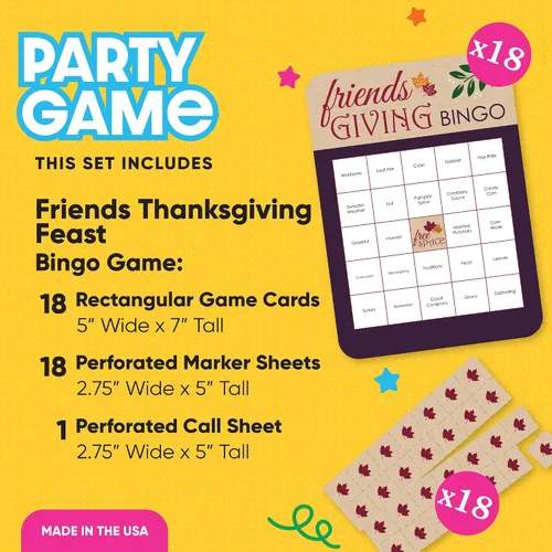 Vista 2 de Big Dot of Happiness Friends Thanksgiving Feast - Tarjetas de bingo y marcadores - Juego de bingo para fiesta de amigos - Juego de 18