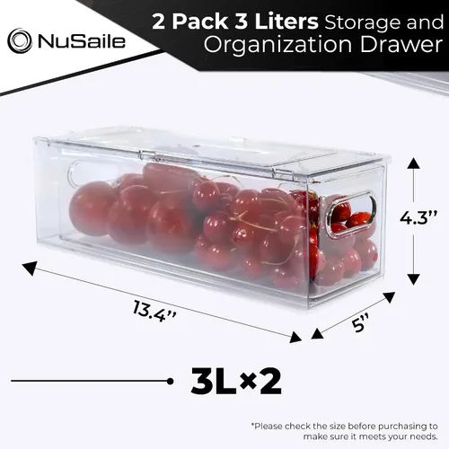Vista 4 de Contenedores organizadores apilables para refrigerador, cajones extraíbles con asas, contenedores de almacenamiento de verduras y frutas
