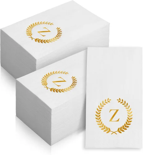 Vista 25 de Paquete de 200 servilletas desechables con monograma de papel de aluminio dorado con letra S, toallas de papel desechables para boda, compromiso