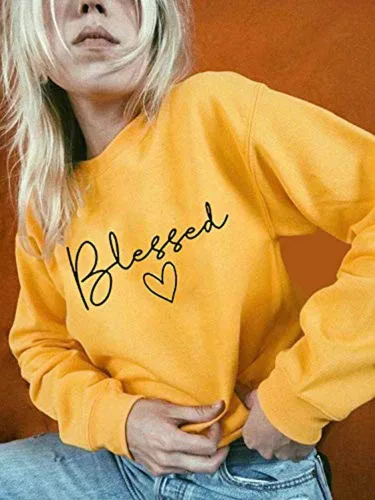 Vista 3 de UNIQUEONE Sudadera Blessed para mujer, ligera, con estampado de letras, para Acción de Gracias