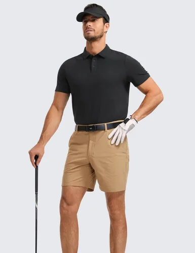 Vista 5 de CRZ YOGA Polo de golf para hombre, manga corta, absorbe la humedad, atlética, deportiva, casual, piqué