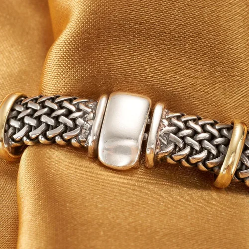 Vista 4 de Ross-Simons Italian Sterling Silver and 18kt Bonded Gold Woven Bracelet