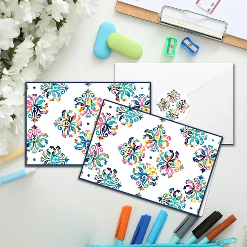 Vista 5 de smart scribbles Juego de tarjetas de felicitación, 48 tarjetas en blanco con sobres y calcomanías, 6 diseños para todas las ocasiones, caja