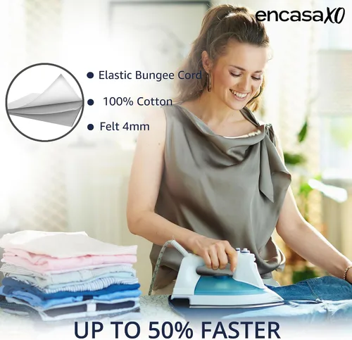 Vista 4 de Encasa XO Funda y Almohadilla para Tabla de Planchar 49"x18" - Cubierta de Fieltro de 4mm para Tabla de Planchar Ancha con Acolchado - Resistente al