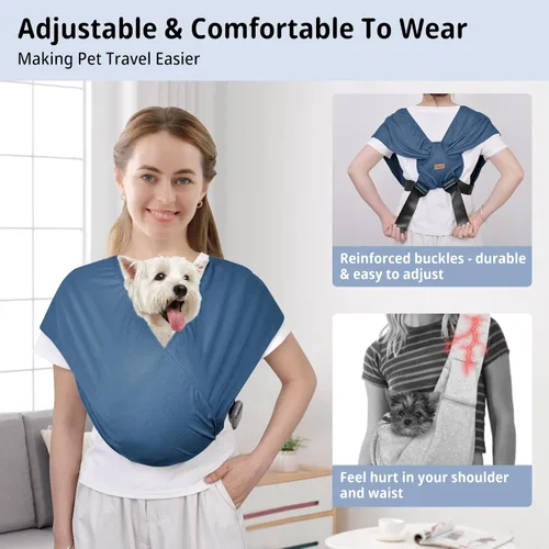 Vista 4 de CUBY Transportador para perros pequeños, arnés frontal para mascotas, manos libres, ajustable, para gatos, de algodón suave que reduce el dolor, Azul