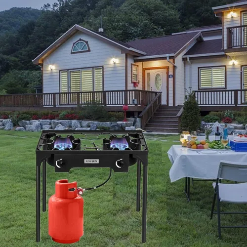 Vista 7 de ROVSUN Estufa de Gas Propano Portátil para Exteriores con 2/3 Quemadores, Cocina de Alta Presión con Soporte para Cocinar en el Patio, Acampar