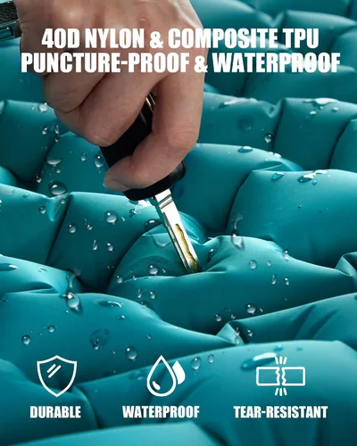 Vista 5 de AKSOUL Colchoneta de dormir para acampar con almohada: extra gruesa de 3.9 pulgadas, ultraligera autoinflable, colchón inflable compacto y ligero
