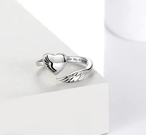 Vista 4 de Anillo inspirador de plata de ley 925, diseño de alas de ángel, personalidad, motivación, regalo para adolescentes, niñas, mujeres hijas