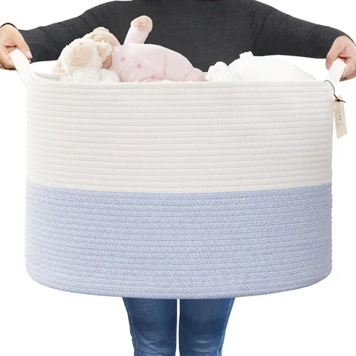 Vista 16 de COMFY-HOMI - Cesta de lavandería XXL grande con asas, cesta de manta, cesta decorativa de cuerda de algodón para la sala de estar, cesta