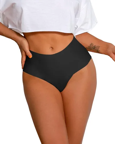 Vista 4 de DEANGELMON Tanga sin costuras para mujer, tanga, ropa interior para entrenamiento, cintura alta, tanga, paquete múltiple