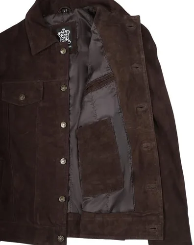 Vista 5 de Blingsoul Brown Suede Jacket Men - Chaqueta de piel de cordero real negra para hombres