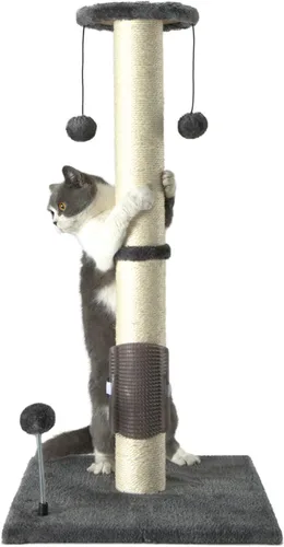Vista 9 de PEEKAB Poste rascador para gatos de 32 pulgadas de alto, postes rascadores de cuerda de sisal con bola colgante y cepillo de auto-masaje, rascador