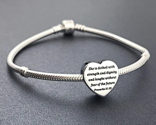 Vista 5 de MUERDOU Pulsera con dije de corazón en forma de versículo bíblico cristiano, oración, fe, joyería religiosa, regalos para mujeres