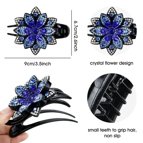 Vista 7 de inSowni Juego de 4 Pinzas para el pelo de lujo con brillos de fantasía, cristales brillantes, decorativas, de plástico, con flores, clips de garra