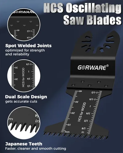 Vista 4 de GORWARE Cuchillas multiherramienta, 60 cuchillas de dientes japonesas para madera y plástico, cuchillas oscilantes universales para Milwauke, Worx