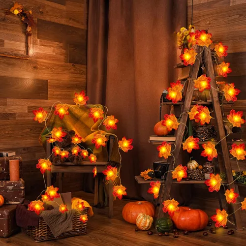 Vista 5 de Fullsexy Guirnalda de luces de otoño impermeables, 20 pies, 40 LED, diseño de hoja de arce