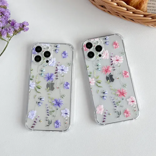 Vista 2 de DEFBSC Funda suave compatible con iPhone 14 Pro, diseño de estampado floral transparente, TPU flexible, a prueba de golpes, para mujeres y niñas