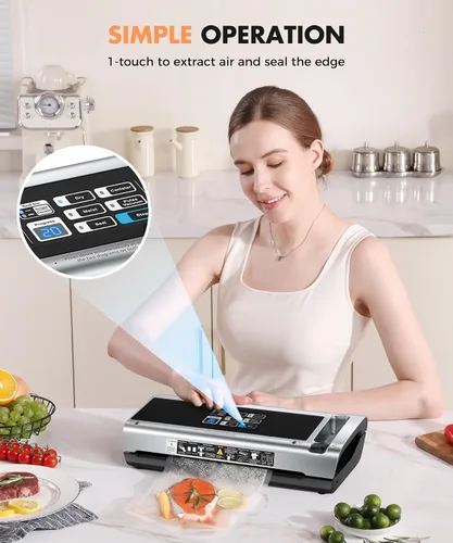 Vista 3 de Potente máquina selladora al vacío de 90 KPa para almacenamiento de alimentos, diseño portátil y vertical, tapa abierta de un solo toque