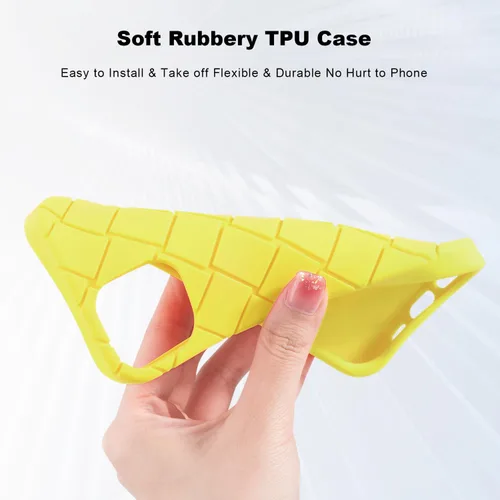 Vista 7 de bicol Funda para iPhone 13 con bonito diseño de celosía de rejilla, protector de pantalla de cristal, ajuste delgado, suave, a prueba de golpes Limón
