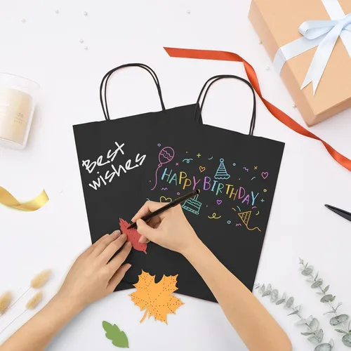 Vista 5 de GSSUSA Bolsas de papel negras de 8 x 4.25 x 10.5 pulgadas, 20 unidades, bolsa de papel de regalo con asas a granel, regalo de graduación, papel
