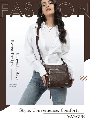 Vista 5 de Vangue Crossbody Purses for Women Multi Pockets Vintage Bags Trendy Vegan Leather