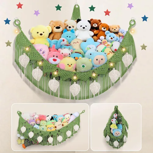 Vista 15 de Hamaca Esquinera para Animales de Peluche - Jumbo de 56'' Hecha a Mano con Cordón Doble de Macramé de 5mm, Red de Almacenamiento de Animales