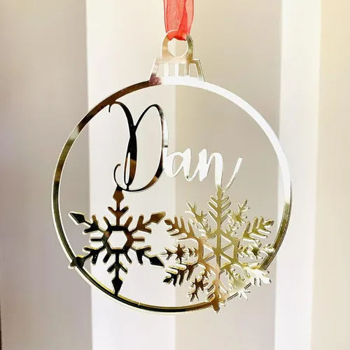 Vista 3 de Adorno de Navidad grande de 6 pulgadas, diseño de copos de nieve cortados con láser, adornos personalizados para bebés, regalos de Navidad