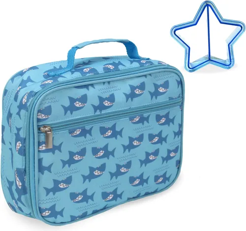 Vista 2 de Fiambreras aisladas, bolsas reutilizables para el regreso a clases, lonchera para niños y niñas de primaria con cortador de sándwich en tiburones