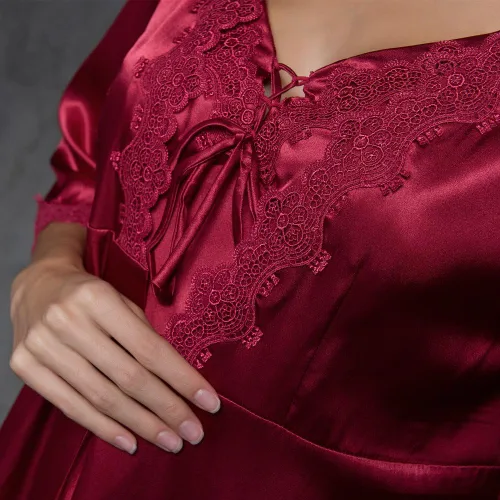 Vista 5 de Vestido de pijama de satén de seda sexy para mujer, 2 piezas, ropa de dormir