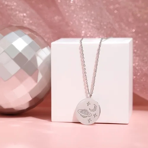 Vista 6 de Meissa Saturno - Collar para mujer de plata de ley 925 con dije de círculo de oro celestial, gargantilla de regalo para ella