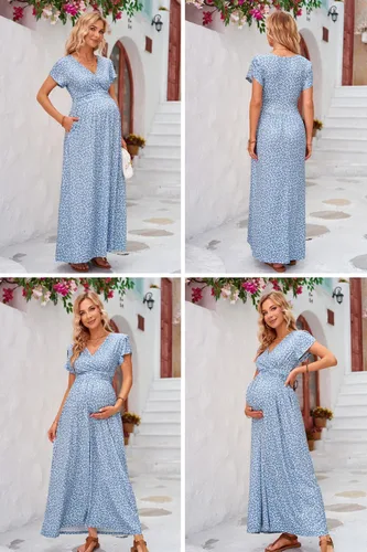 Vista 4 de OUGES Maternity Maxi Dress Wrap Baby Shower Pregnancy Dresses for Photoshoot Maternity Outfits Summer Clothes 2026