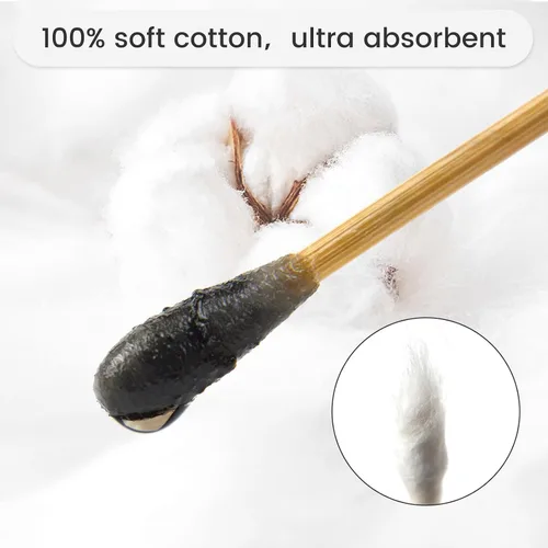 Vista 3 de 500 hisopos de algodón de 6 pulgadas con estuche de almacenamiento, hisopos de algodón resistentes sin pelusa con mango de bambú, hisopos de algodón