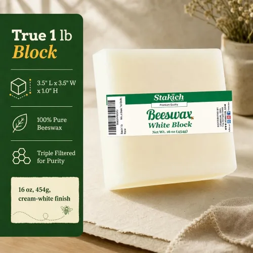 Vista 4 de Stakich Bloque de cera de abeja blanca, natural, grado cosmético, 1 libra