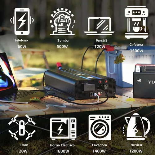 Vista 8 de Erayak Inversor de corriente de onda sinusoidal pura de 2000 W, 12 V CC a 110 V 120 V AC para el hogar, RV, camión, solar fuera de la red con USB-C