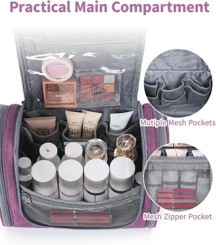 Vista 3 de Narwey - Neceser de viaje colgante, organizador de maquillaje y productos cosméticos para mujeres y hombres, Aa-morado., L