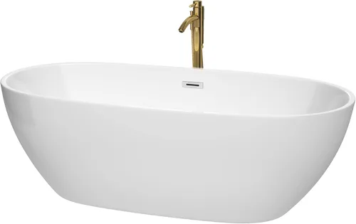 Vista 14 de Juno - Bañera independiente de 71 pulgadas, color blanco con drenaje negro mate y ribete de desbordamiento Blanco con borde negro mate.
