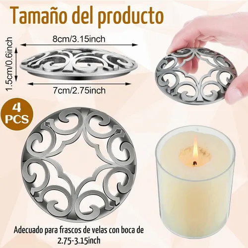 Vista 2 de Shellwei 4 piezas de velas para quemar uniformemente, tapa de tarro de plata, velas perfumadas, accesorios de regalos para mujer