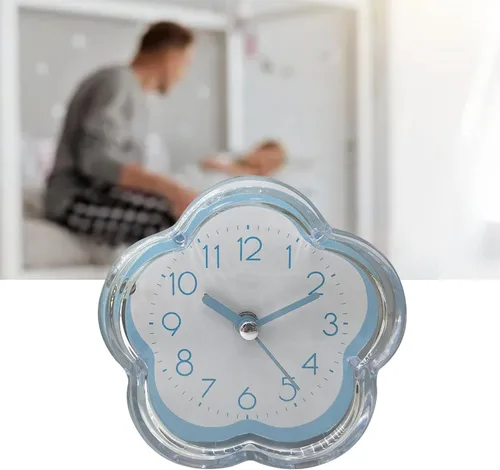 Vista 2 de Reloj despertador, lindo reloj despertador en forma de flor, silencioso, de bajo ruido, transparente, pequeño reloj despertador para sala de estar