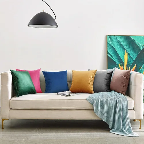 Vista 7 de Juego de 2 fundas de almohada decorativas de terciopelo suave y bohemio para sala de estar, dormitorio, sofá, sofá, 20 x 20 pulgadas, rosa