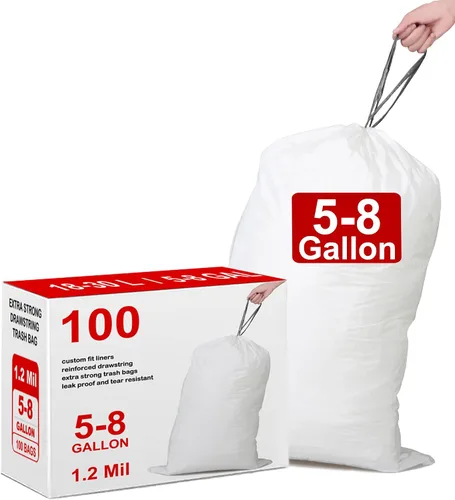 Vista 12 de Bolsas de basura con cordón resistentes de 50 unidades de 1.2 mil de grosor Forros blancos para botes de basura compatibles con Code P de 13-17