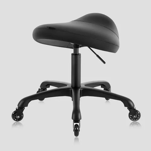 Vista 5 de Taburete grande giratorio neumático resistente con asiento extra ancho para clínica higiénica, spa, masaje, hogar y oficina, 505 KIMO (negro)