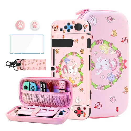 Vista 15 de HYPERCASE Cute Cat Switch Case Kit for NS Accessories Storage, with Portable Travel Carrying Bag Pouch, Soft Switch Protective Skin Cover, HD Screen