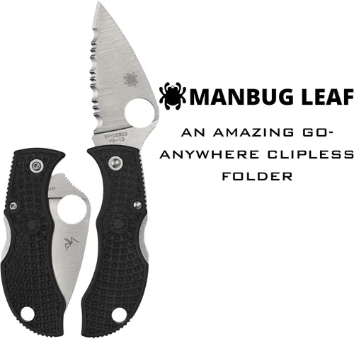 Vista 2 de Spyderco Manbug Leaf Cuchillo plegable de bolsillo con hoja de acero VG-10 de 1.9" y mango FRN - Cuchillo EDC para hombres y mujeres, perfecto