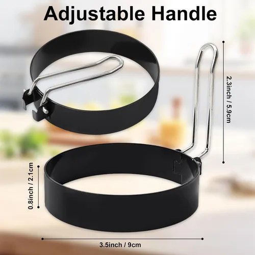 Vista 8 de 2 anillos de huevo para freír huevos, moldes redondos antiadherentes para desayuno, panqueques y planchas